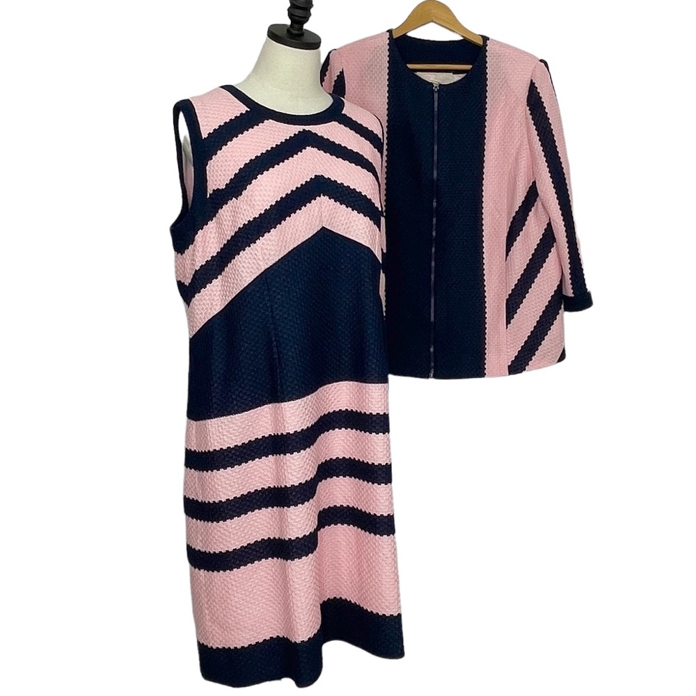 Peggy Jennings NWT 2 PC Dress & Jacket Custom Size *See Pictures* Pink and Navy